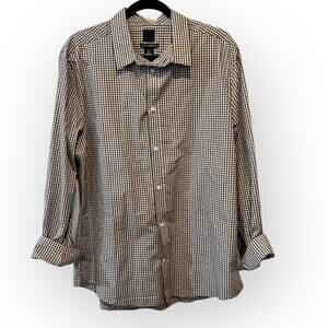 H&M Men’s Gingham Plaid Button Up Long Sleeve Shirt Brown and white sz XL